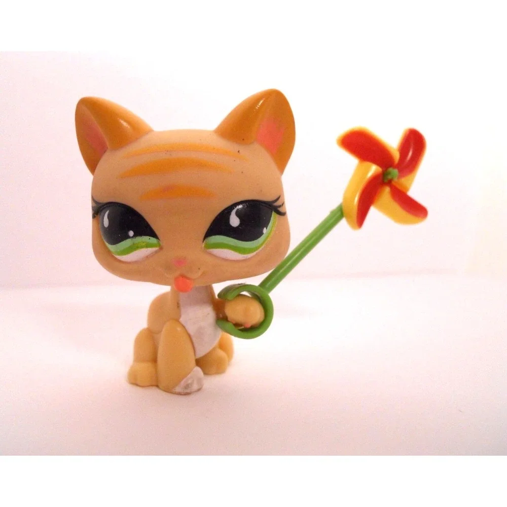 LITTLEST PET SHOP #842 TAN LICKING‎ RAISED PAW KITTY CAT GREEN EYES